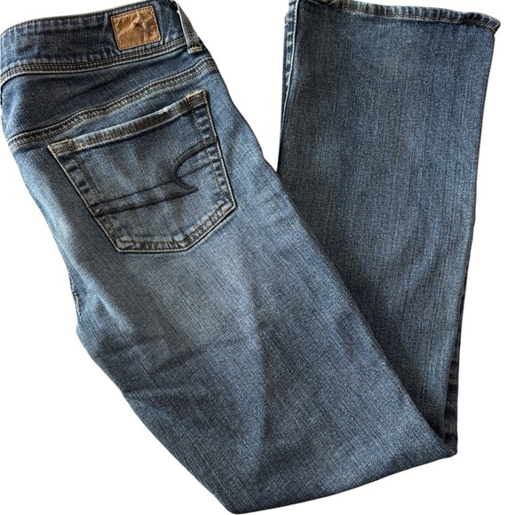 American Eagle Outfitters Womens Jeans Kick Boot Stretch Distressed Blue 8 Short - Picture 1 of 16
